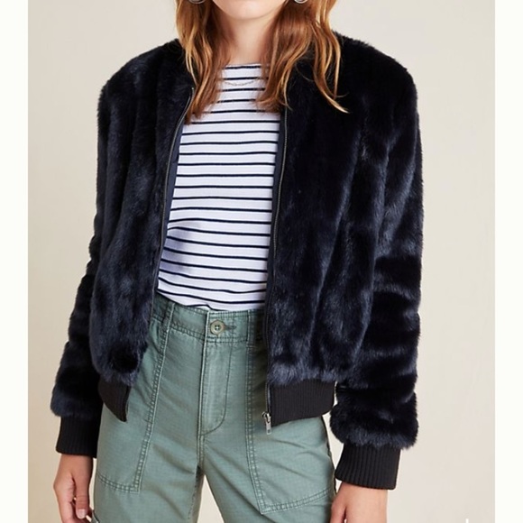 CUPCAKES & Cashmere Faux Fur Bomber Jacket Size M - Picture 3 of 8